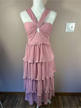 SAYLOR Blush Pink Knotted Tiered Maxi Dress
